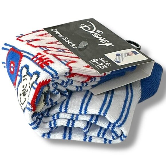 Winnie Pooh Crew Socks Disney Novelty Stripe Blue White Adult Unisex Mens 9-13 - Picture 6 of 15